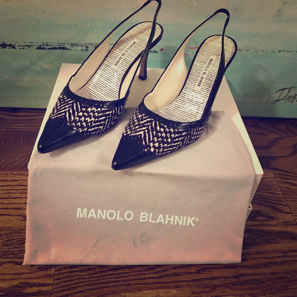 Manolo Blahnik Patent Leather Pony Hair Pumps